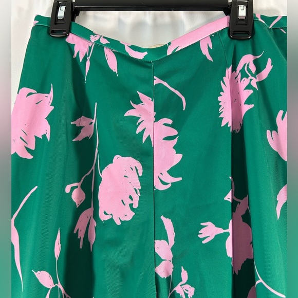 Beautiful High Rise Wide Leg Pink Green Pants Side Zipper Size 6 H&M Floral - Picture 5 of 9